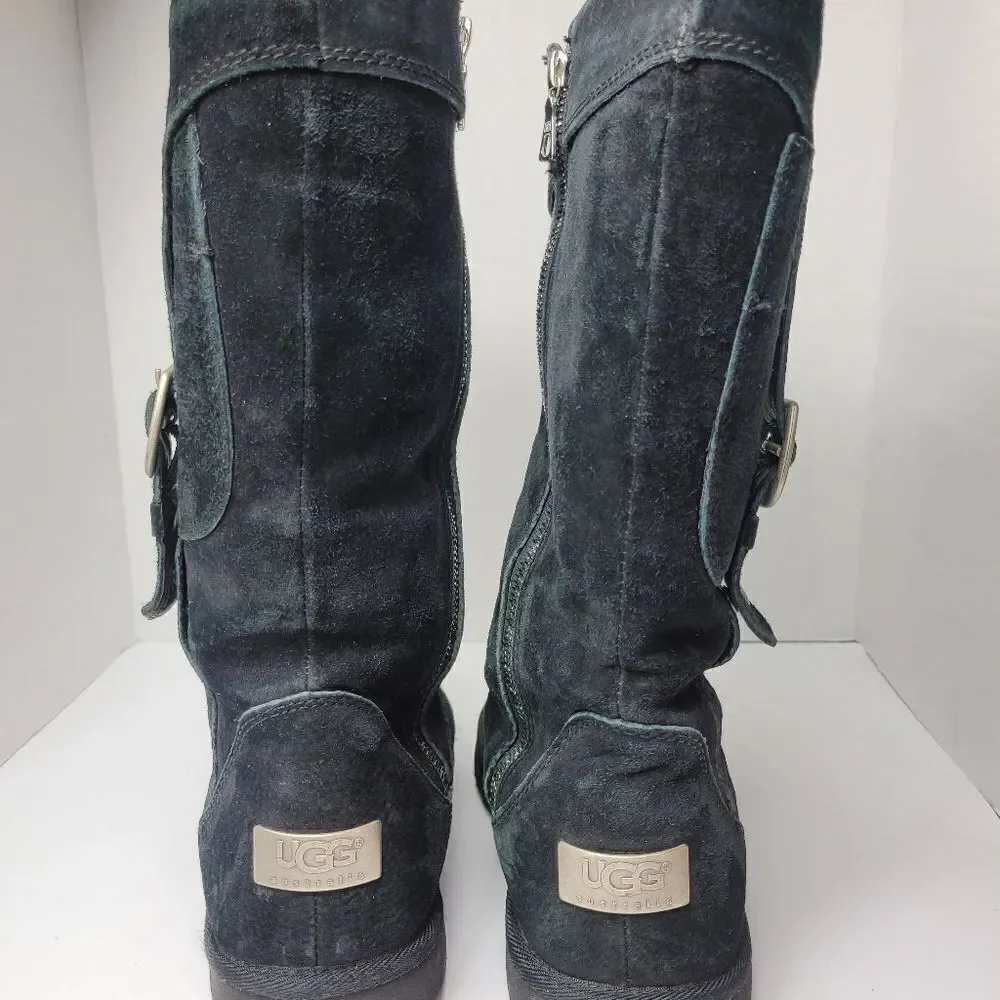 UGG Cargo III 3 Buckle Side Zip Suede Sheepskin Boot Shoes Size 8